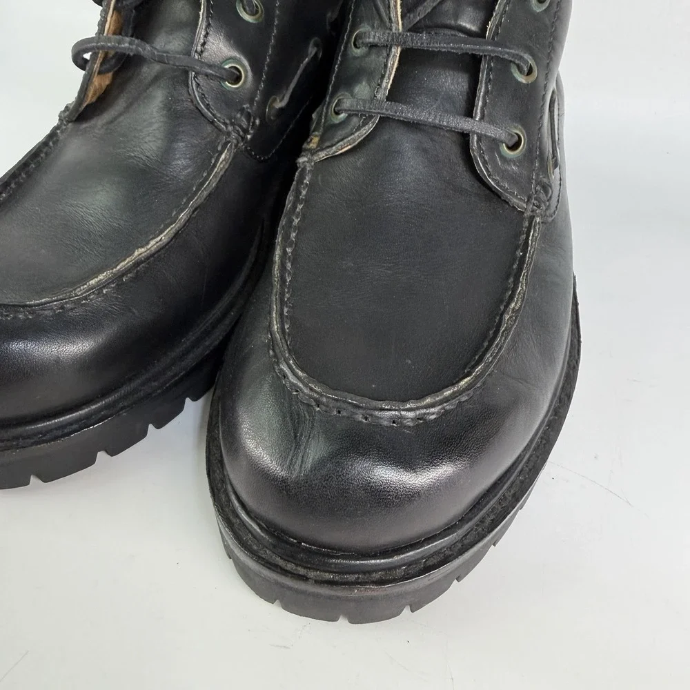 Vintage J.Crew Leather Moc Toe Work Boots Men's 10.5 D Lug Sole Rubber Logger